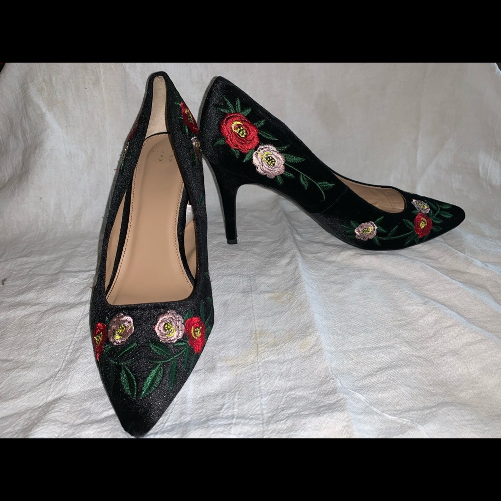 A New Day. Velvet floral heels